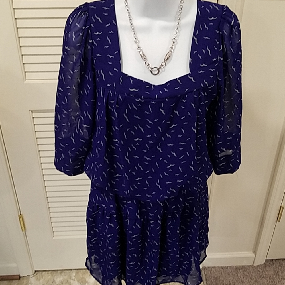 Jodi Kristopher Royal Blue Bird Pattern Summer Dress Size Medium